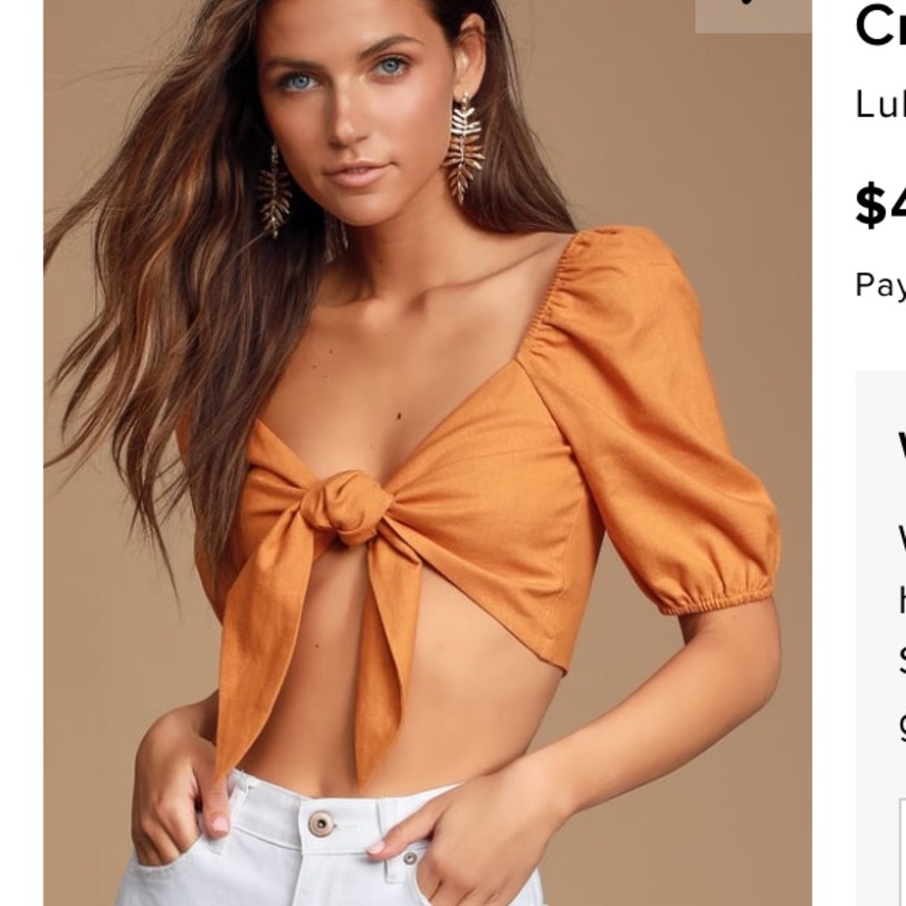 LULUS orange tie front crop top